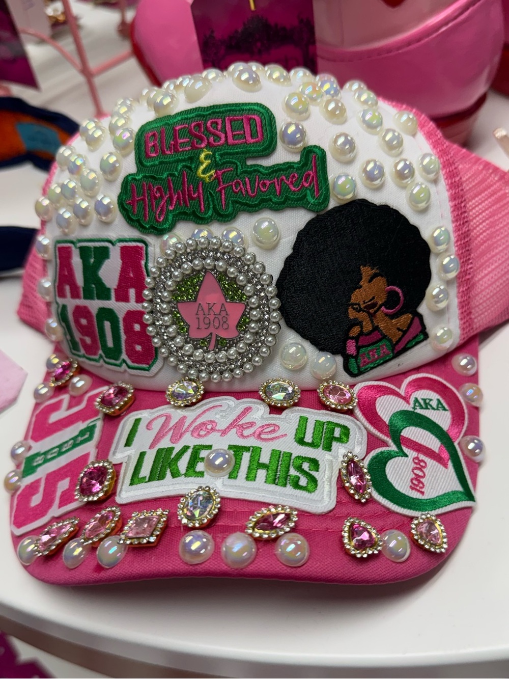 AKA Pink Embellished Cap - Blessed & Highly Favored